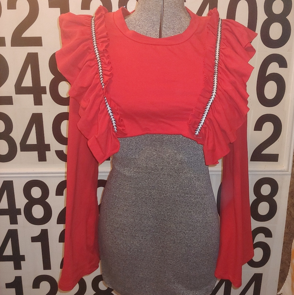 Anthropologie Moelleux Ruffled Shoulder Crop Top Shirt